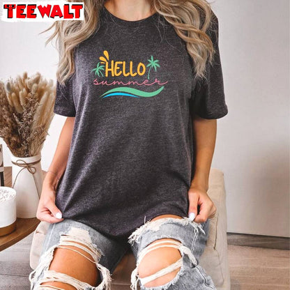 New Rare Hello Summer Shirt, Cool Design Beach Unisex Hoodie Short Sleeve