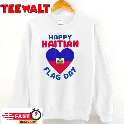 Happy Haitian Flag Day Cool Haiti Flag Heart Women Kids Men T-Shirt