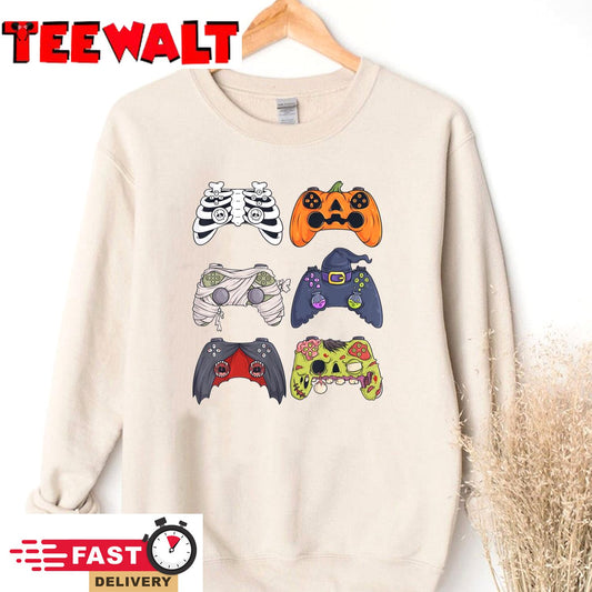 Halloween Skeleton Zombie Gaming Controllers Mummy Boys Kids T-Shirt