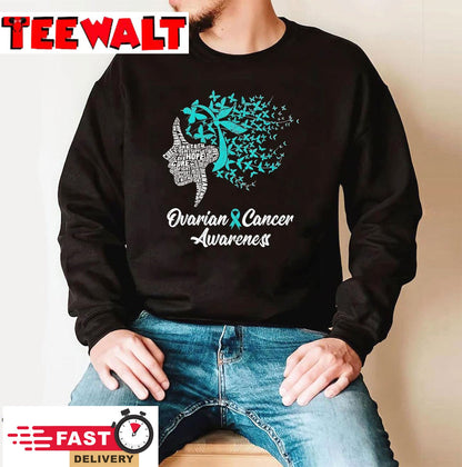 Ovarian Cancer Awareness Butterfly Teal Ribbon Women T-Shirt