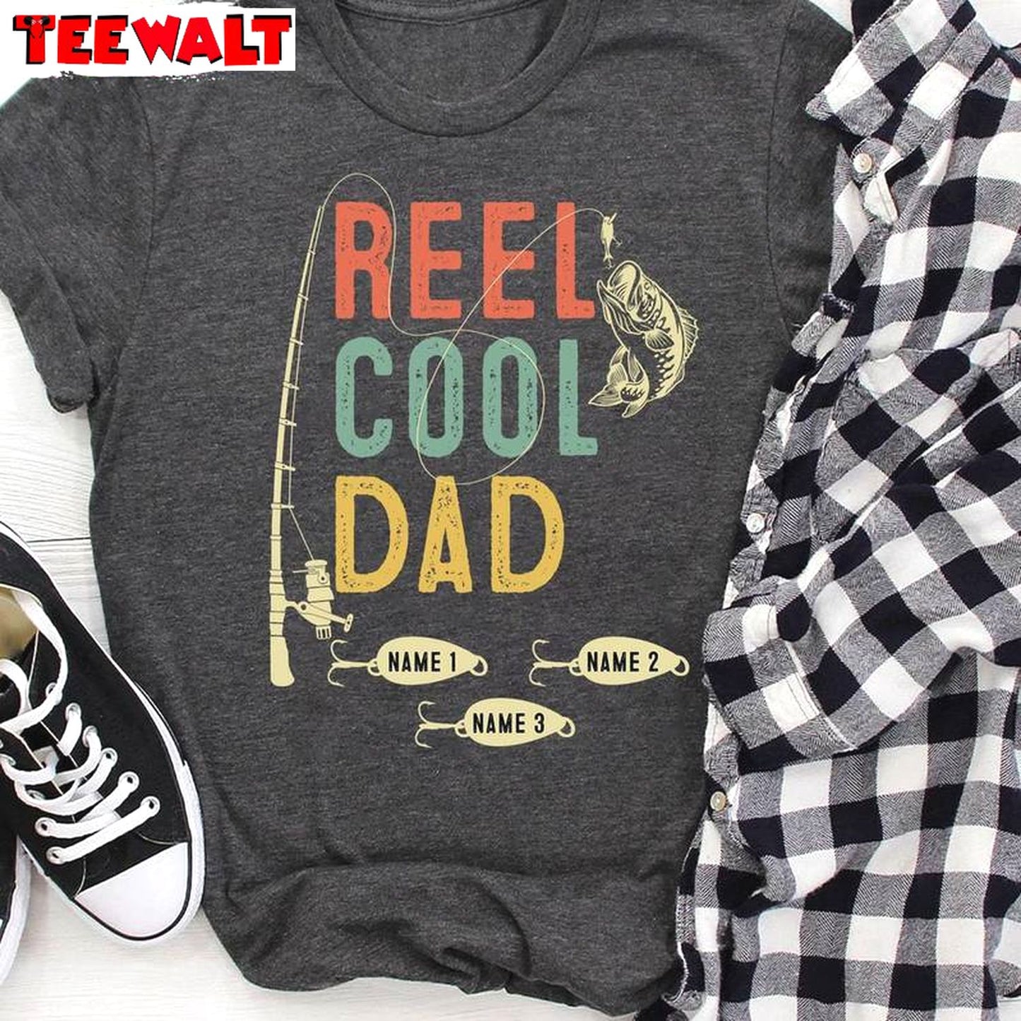 Fishing Father And Kids Short Sleeve , Vintage Reel Cool Dad Shirt Sweater