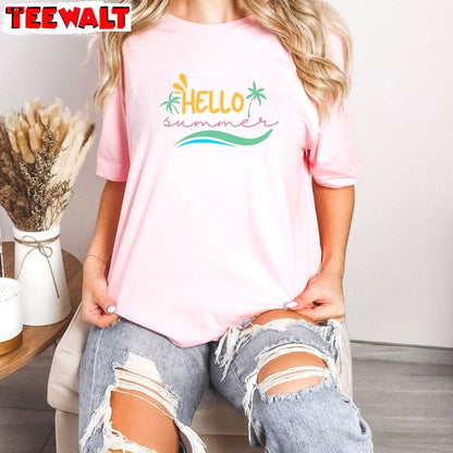 New Rare Hello Summer Shirt, Cool Design Beach Unisex Hoodie Short Sleeve