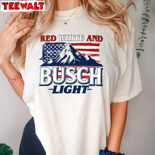 Red White And Busch Light Limited Shirt, Cool Design Independence Day Long Sleeve Sweater