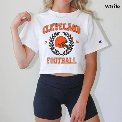 Cleveland Football Retro Crop Top Shirt - Game Day Vintage Outfit