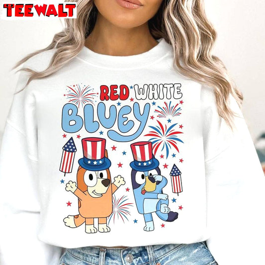 Cool Design Red White And Bluey Shirt, Limited America Short Sleeve Crewneck