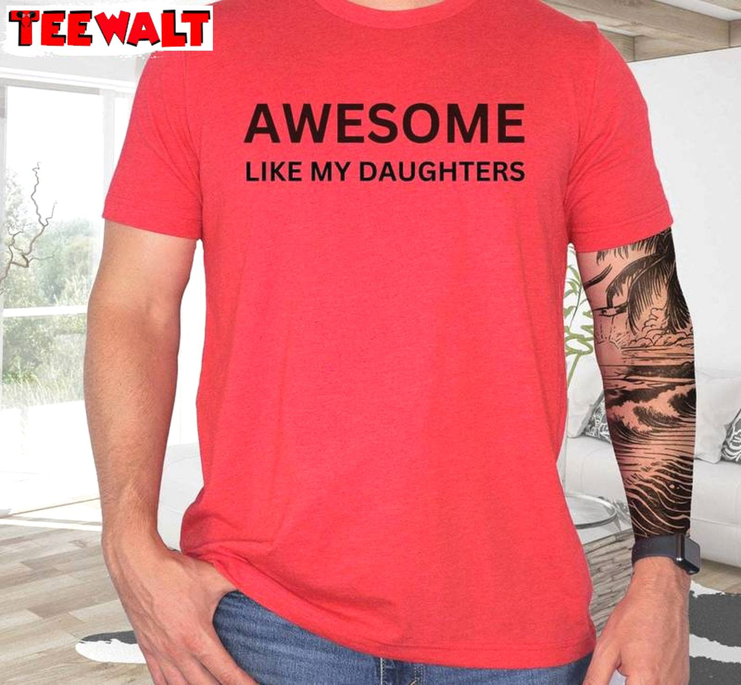 Funny Fathers Day T Shirt, Awesome Like My Daughter Modern Shirt Long Sleeve