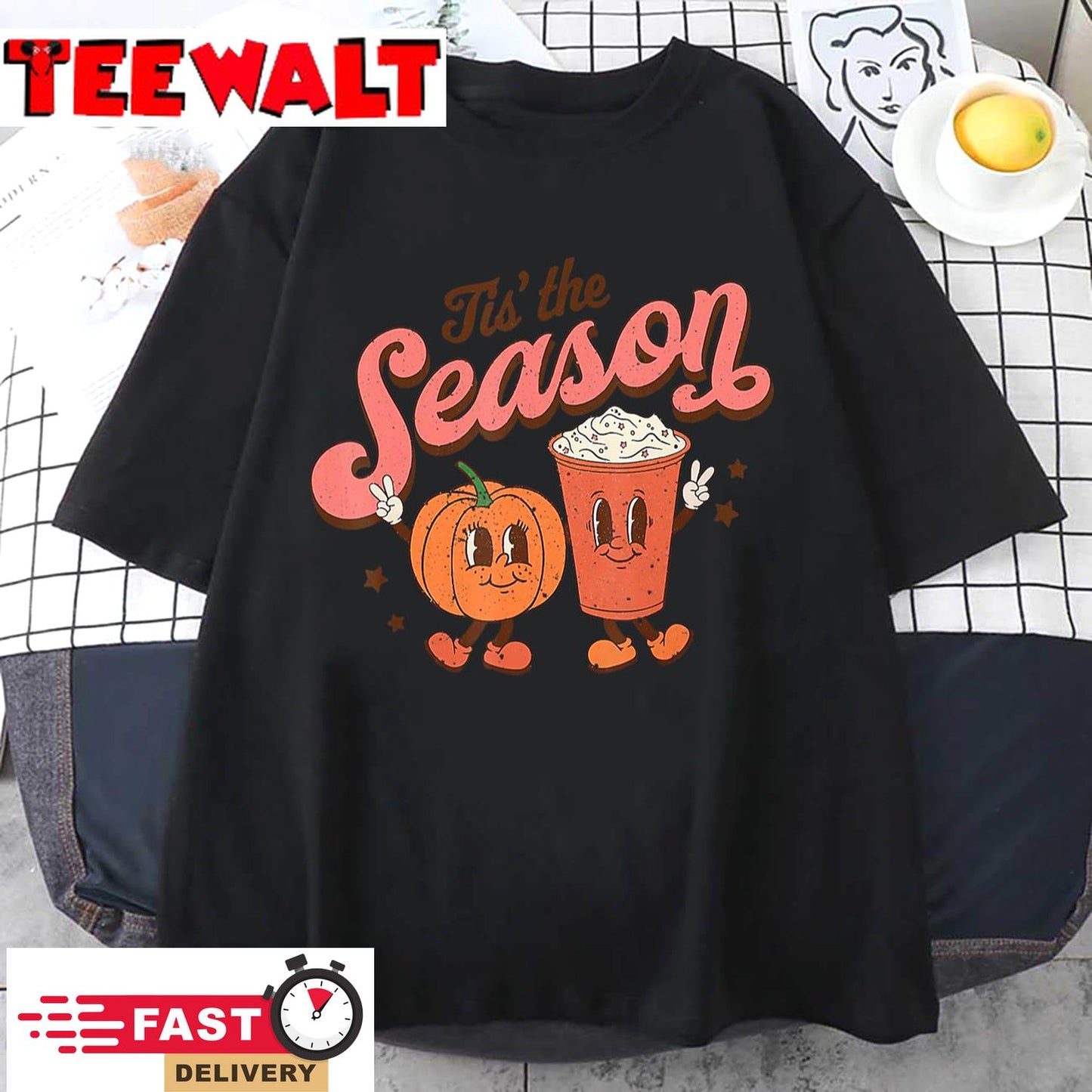 Tis The Season Pumpkin Spice Funny Fall Vibes Autumn Retro T-Shirt 700594