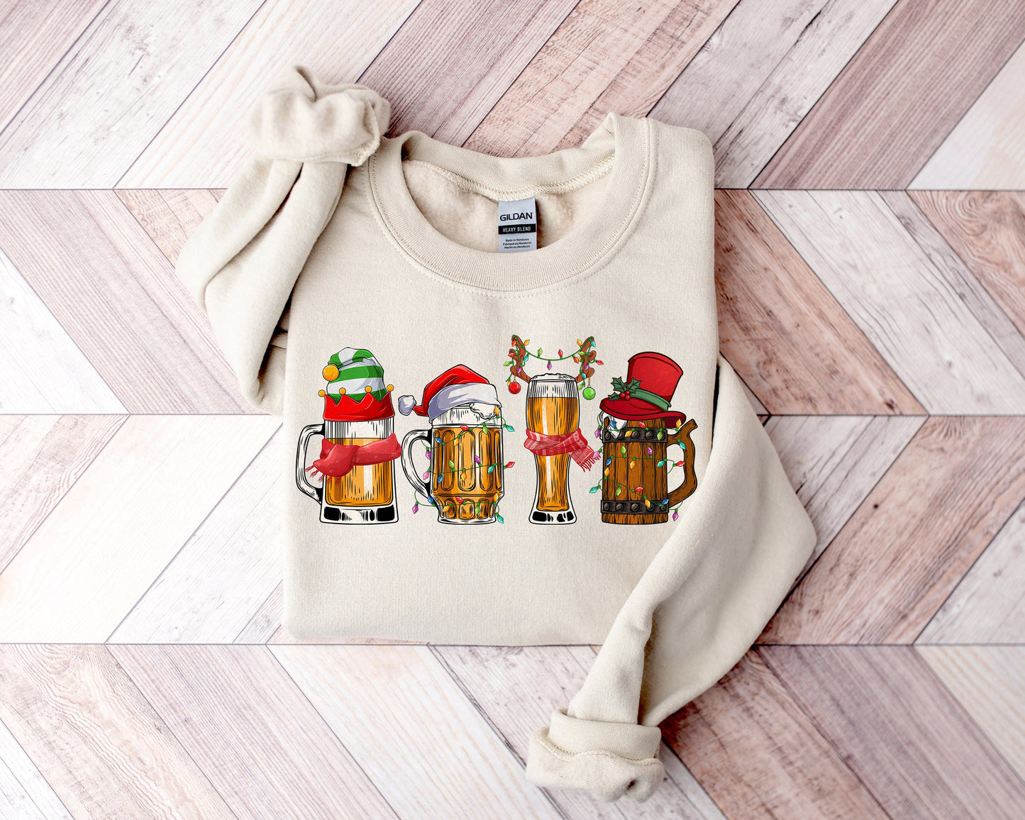 Christmas Beers Tee With Santa & Lights Design