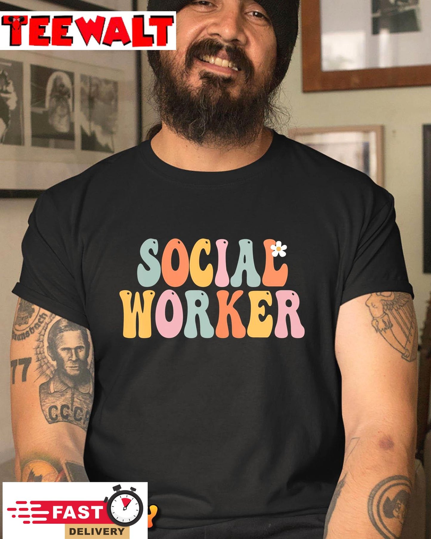 Social Worker Retro Groovy Vintage Happy First Day Of School T-Shirt