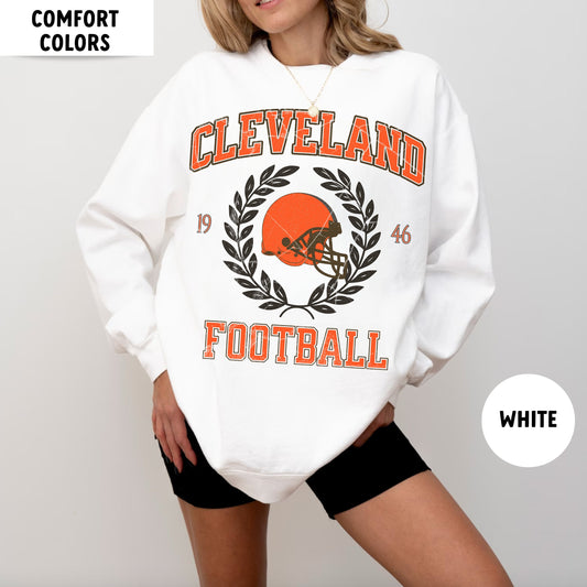 Retro Cleveland Football Sweatshirt - Gift For Fans, Crewneck Comfort Fit