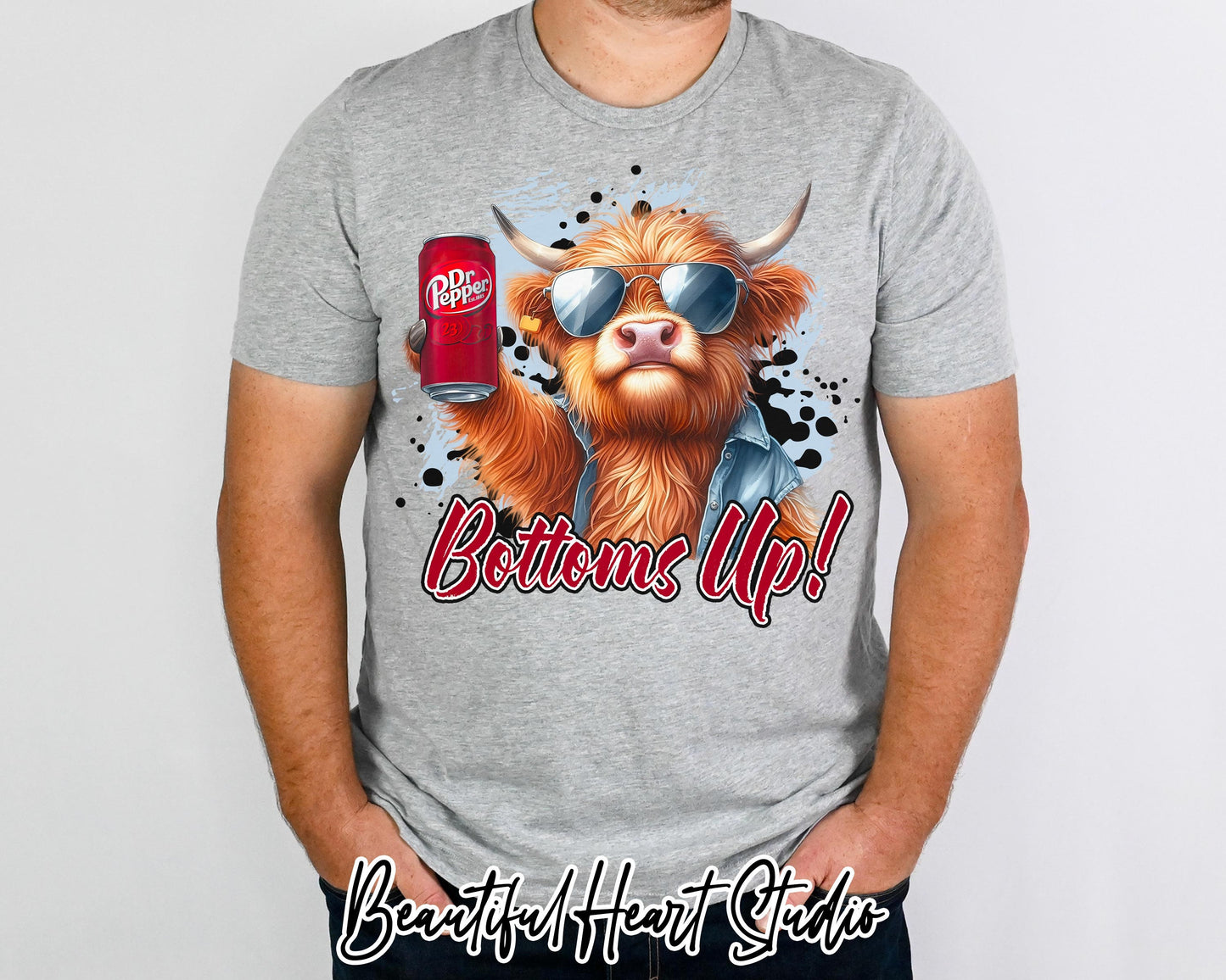 Bottoms Up Dr Pepper Highland Cow Shirt