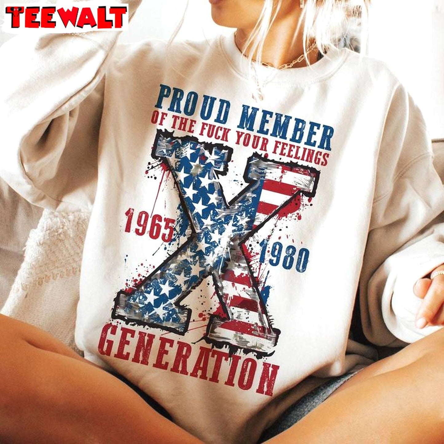 American Flag Unisex Hoodie, Proud Member Fck Your Feelings Generation Crewneck Long Sleeve