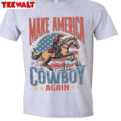 Awesome 4th Of July Rodeo Unisex Hoodie, Trendy Make America Cowboy Again Shirt Long Sleeve