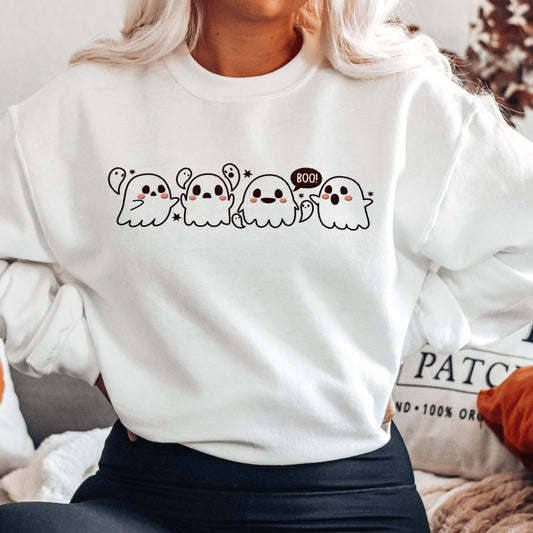 Embroidered Ghost Sweatshirt, Halloween Crewneck, Spooky Fall Shirt