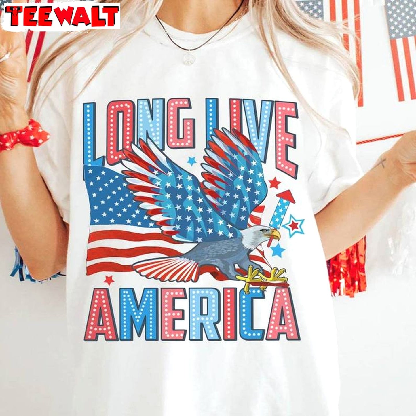 Comfort Long Live America Shirt, Must Have 4th Of July Crewneck Tee Tops