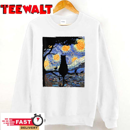 Cat Tshirt, Starry Night Cat Tee, Van Gogh Cat Gift, Cat T-Shirt