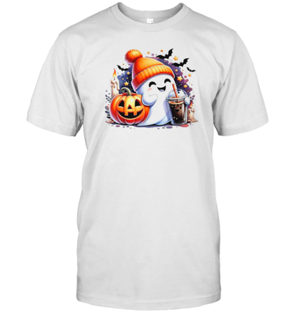 Cute Ghost Drinking Coffee Spice Halloween Ghost Ice Coffee T-Shirt