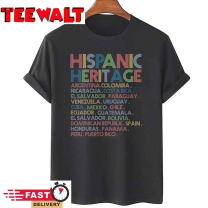 Hispanic Heritage Month Latino Countries Names Retro Vintage T-Shirt