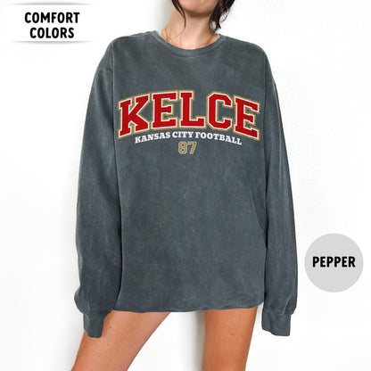 Travis Kelce Comfort Colors Football Sweatshirt - Kansas City Fan Gear