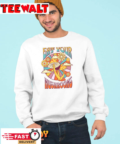 Eat Your Mushrooms Colorful Mushrooms Retro Style T-Shirt