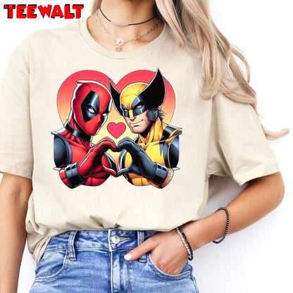 Trendy Deadpool And Wolverine Shirt, Cute Wolverine Deadpool 3 Movie Long Sleeve Hoodie