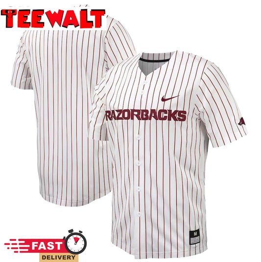 White Arkansas Razorbacks Pinstripe Replica Full-Button Baseball Jersey