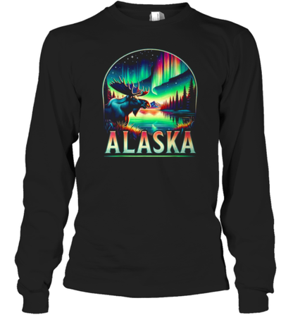 Alaska Northern Lights Aurora Viewing Alaska Moose T-Shirt