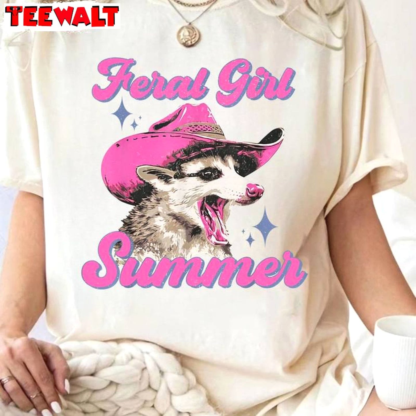 Feral Girl Summer Must Have Shirt, Funny Possum Crewneck Long Sleeve