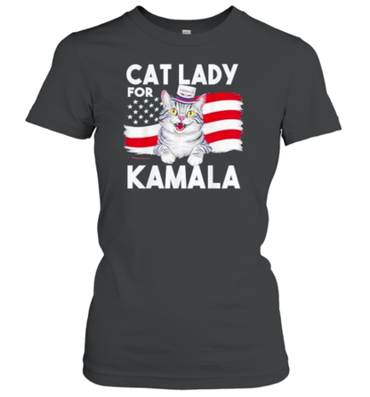 Cat Ladies For Kamala Funny Cat 2024 President Kamala Harris Flag Usa T-Shirt