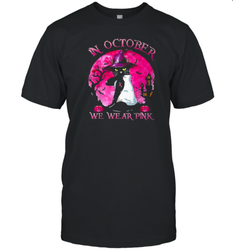 Black Cat Kitten In October We Wear Pink Halloween T-Shirt