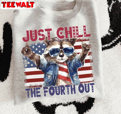 Retro 4th Of July Crewneck, Groovy Just Chill The Fourth Out Raccoon Shirt Sweater