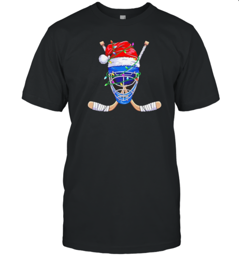 Ice Hockey Mask With Santa Hat Christmas T-Shirt