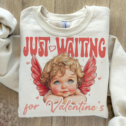 Just Waiting For Valentine'S Cupid & Heart Xoxo Love Design