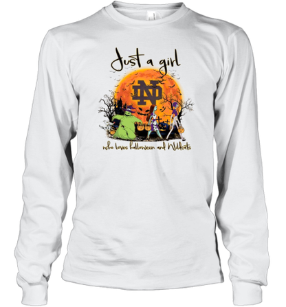 Just A Girl Who Love Halloween And Notre Dame Fighting Irish Football T-Shirt