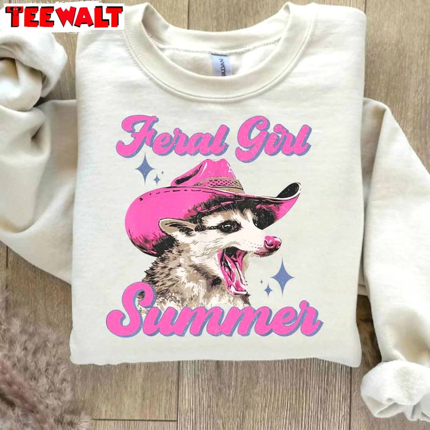 Feral Girl Summer Must Have Shirt, Funny Possum Crewneck Long Sleeve