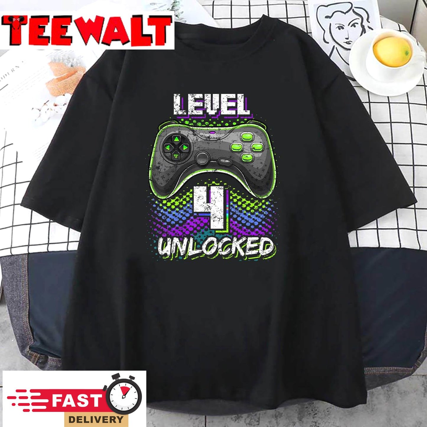 Level 4 Unlocked Video Gamer 4th Birthday Gamer Gift Boys T-Shirt