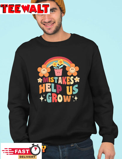 Retro Groovy Teacher Mindset Positive, Mistakes Help Us Grow T-Shirt