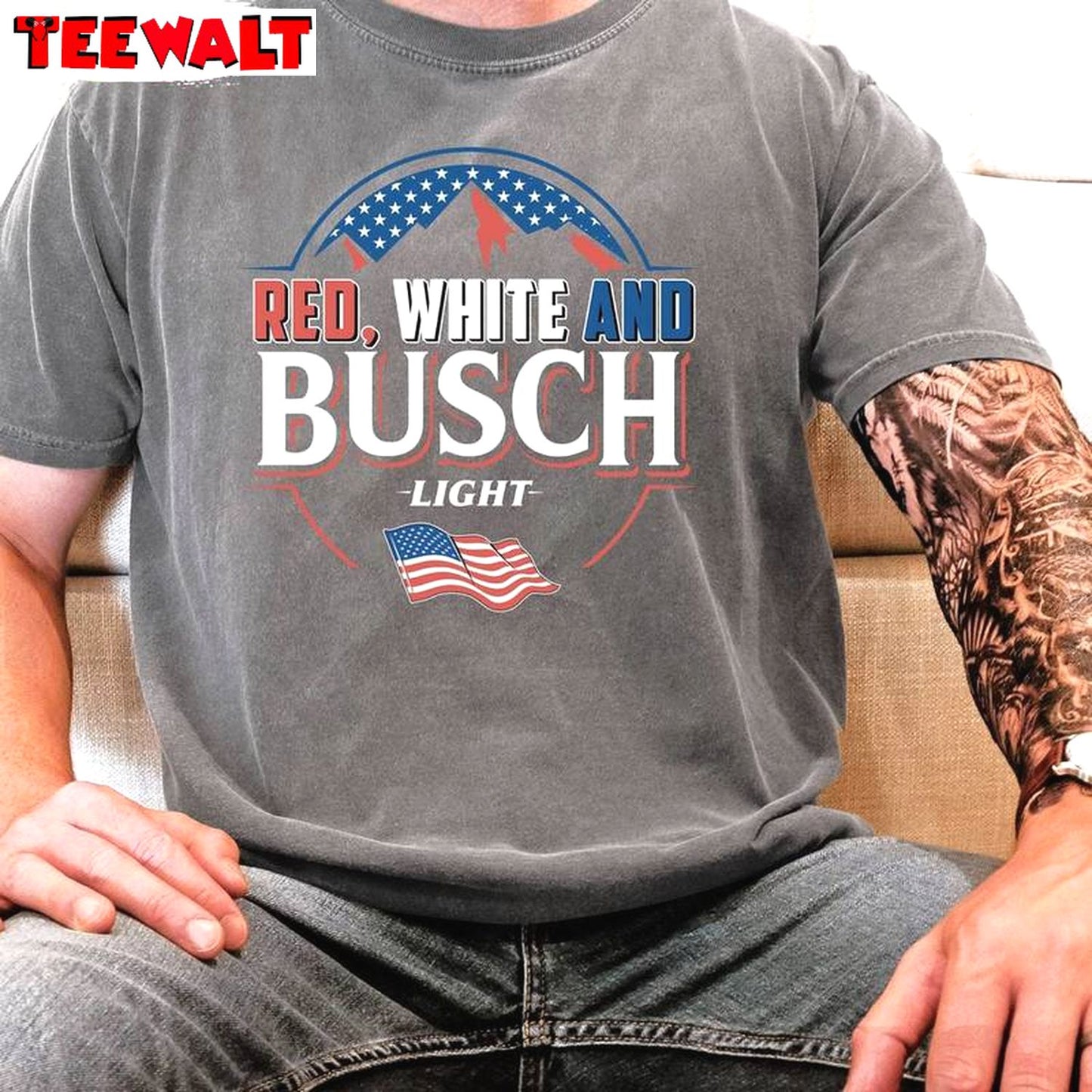 Red White And Busch Light Vintage Shirt, Creative Fourth Of July Short Sleeve Crewneck