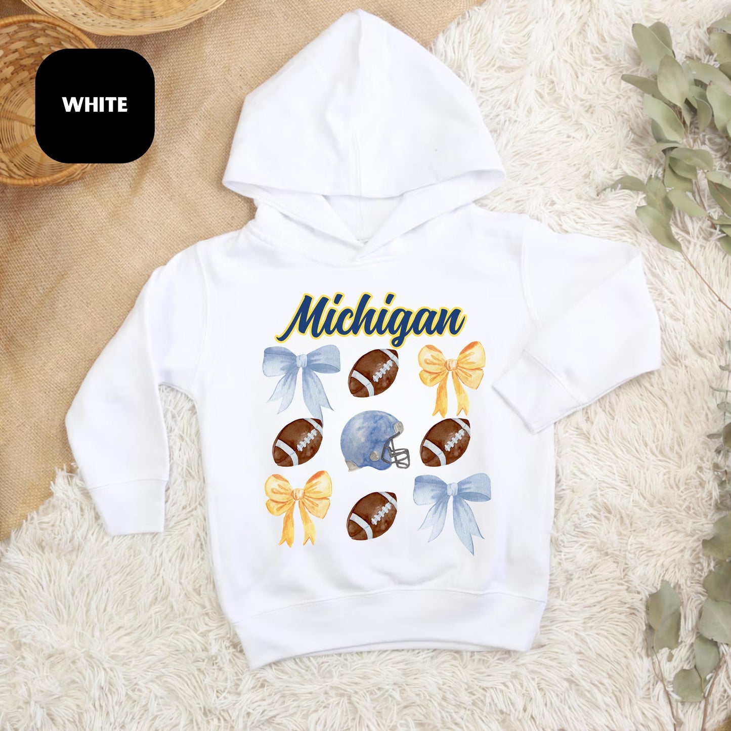 Toddler Michigan Sweatshirt With Coquette Bow For Game Day Fun