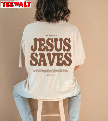 Jesus Saves Inspired Trendy Shirt, Creative Christian Apparel Brown Long Sleeve