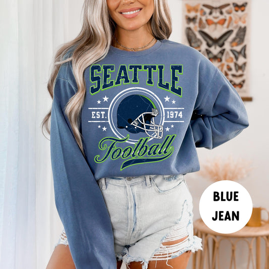 Comfort Colors Seattle Football Sweatshirt - Vintage Seahawks Crewneck