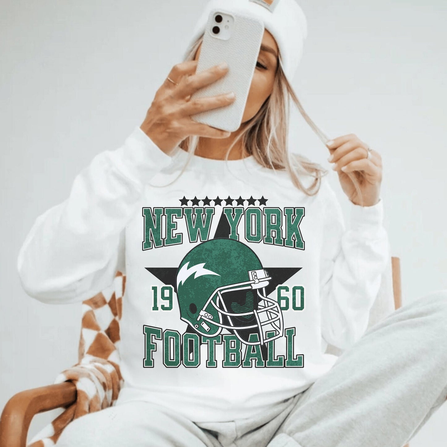 Jet Football Sweatshirt, Vintage Style New York Football Crewneck