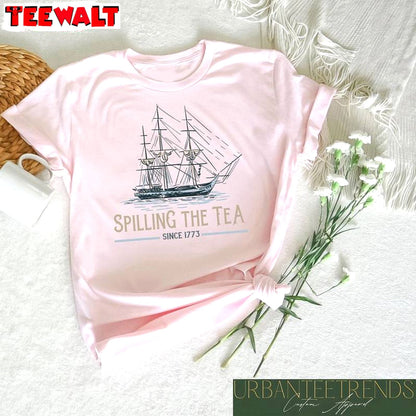 Comfort Spilling Tea Since 1773 Shirt, Groovy Independence Unisex Hoodie Short Sleeve