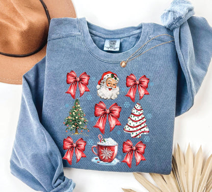 Retro Christmas Santa Bow Sweatshirt