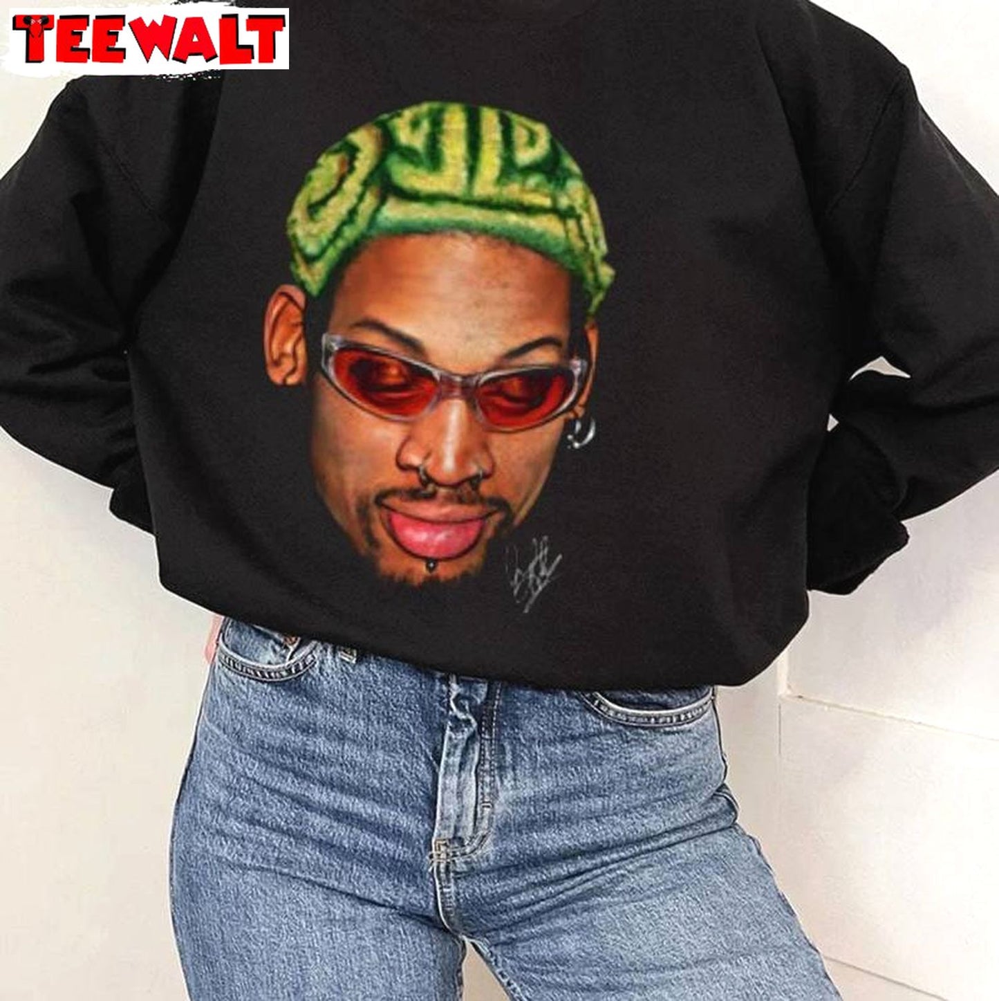 Creative Dennis Rodman Shirt, Comfort Zig Zag Green Hair Crewneck Tee Tops