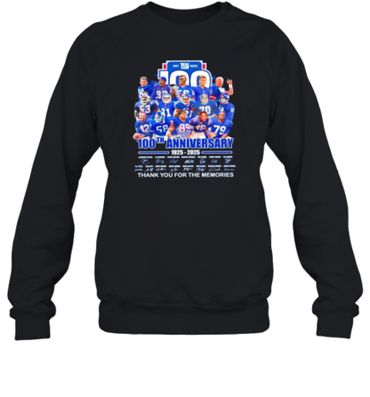 New York Giants Est 1925 100Th Anniversary 1925 2025 Thank You For The Memories Players Names Signatures T-Shirt