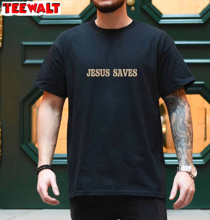 Jesus Saves Inspired Trendy Shirt, Creative Christian Apparel Brown Long Sleeve