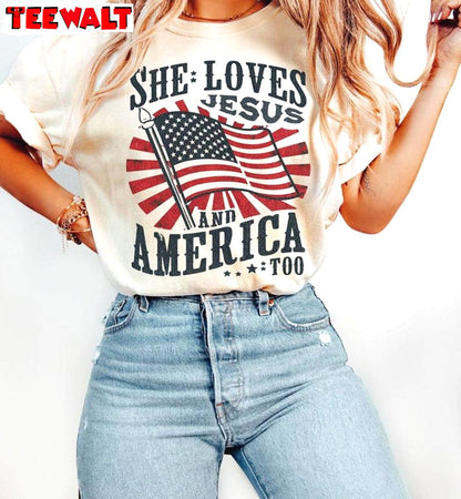 Awesome Christian Short Sleeve , Limited She Loves Jesus And America Too