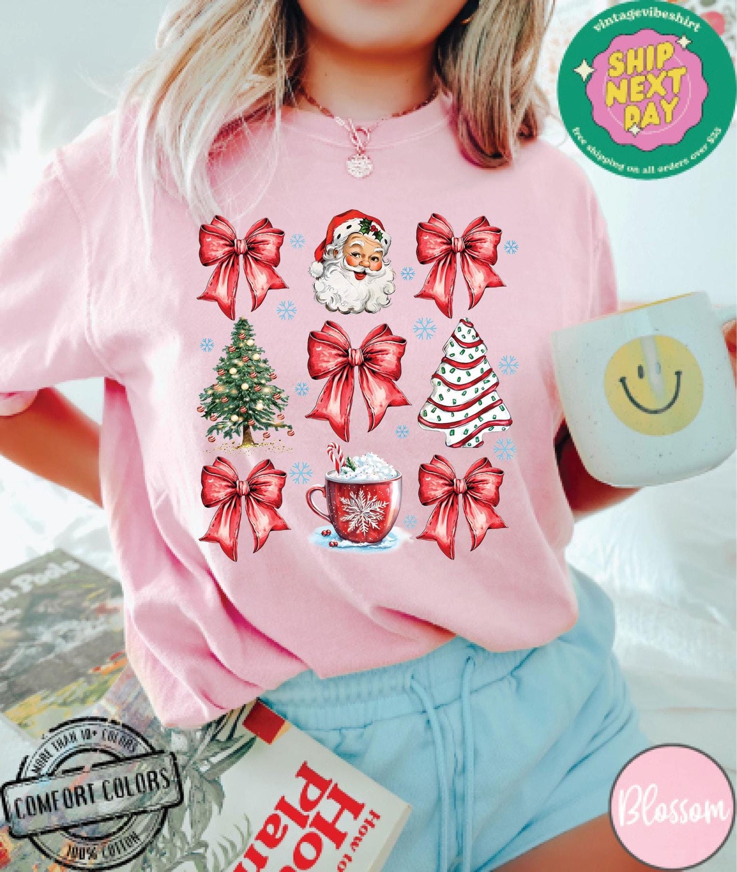 Retro Christmas Santa Bow Sweatshirt