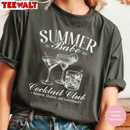 Trendy Summer Babe Cocktail Club Shirt, Creative Cocktail Short Sleeve Crewneck